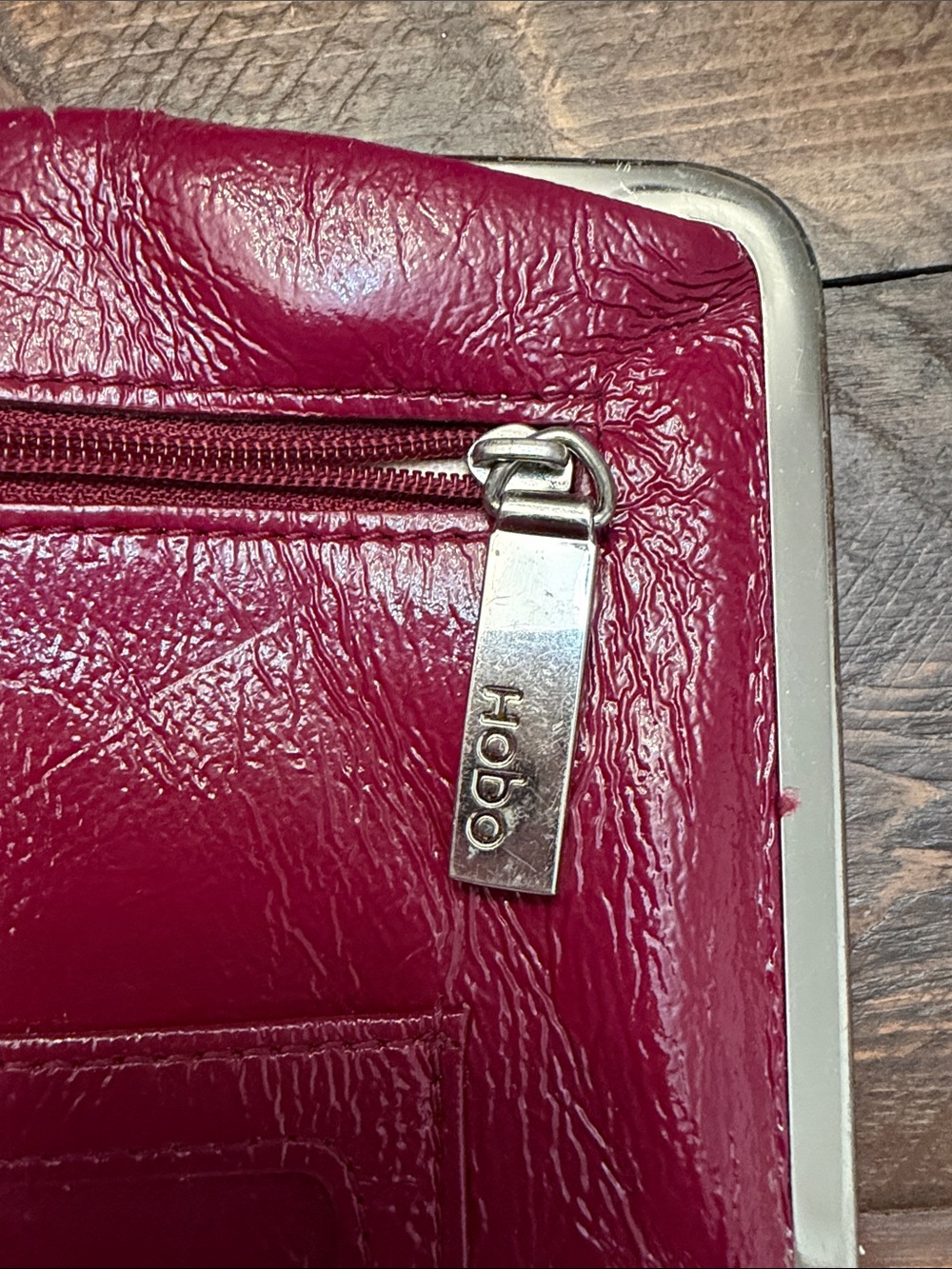 HOBO Lauren Double Frame Clutch Wallet Burgundy Berry AS IS - Picture 2 of 12
